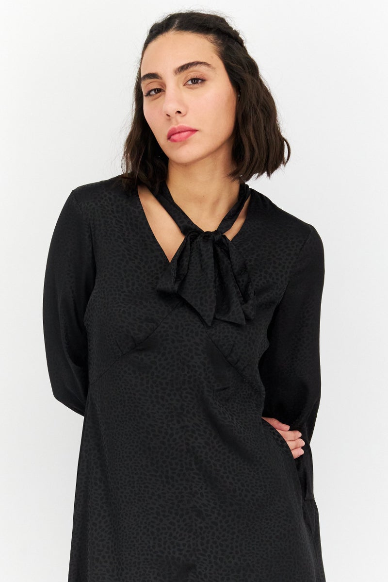 RIVER ISLAND فستان ميدي بطبعة حيوانات للنساء، أسود - Image 2